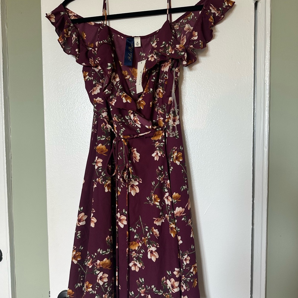 LAST CHANCE SALE! Blue Rain Red and Yellow Ruffled Tiered Wrap Dress